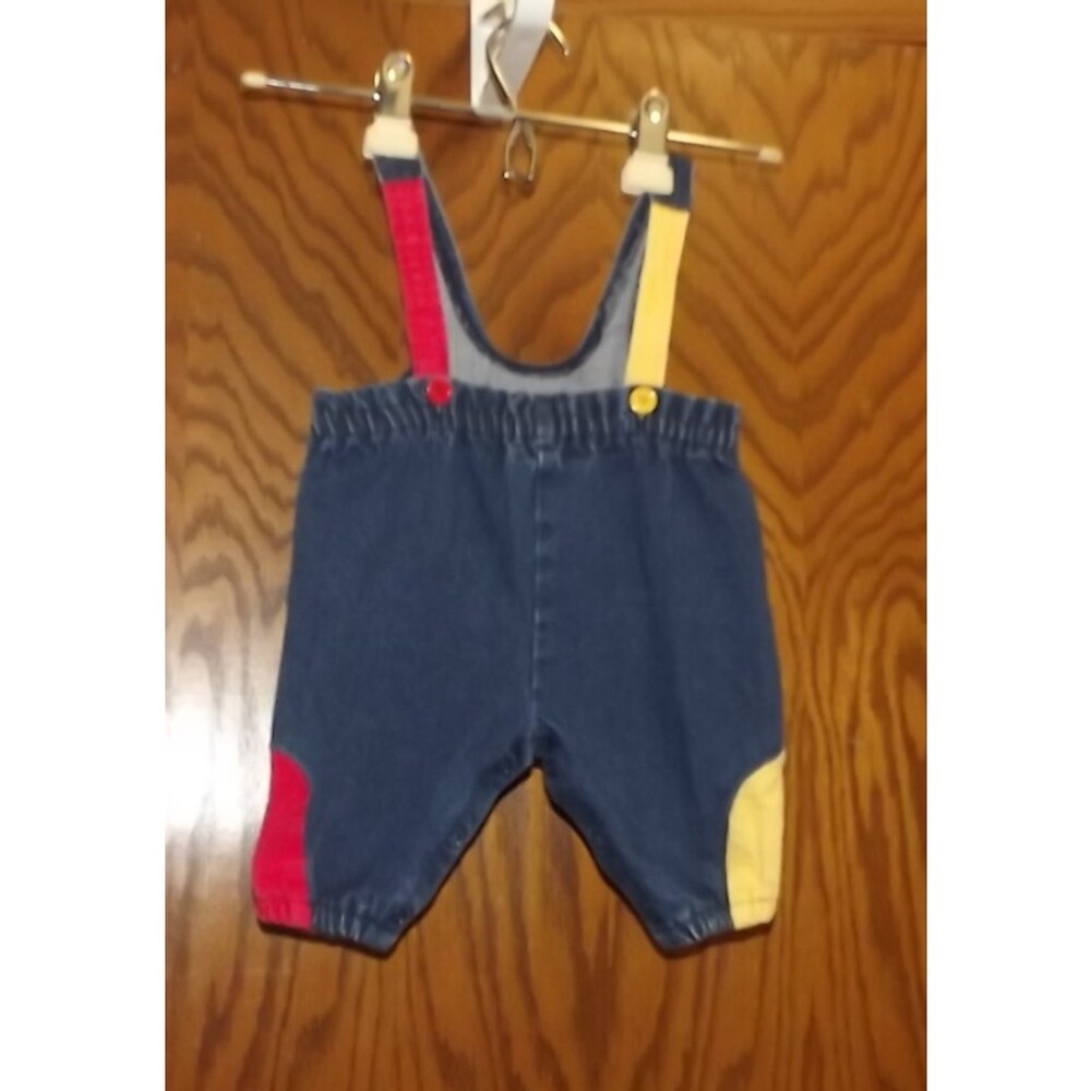 Vintage Hopscotch Infant Baby Boy's Size 0/6m Baseball Denim Pants Suspenders